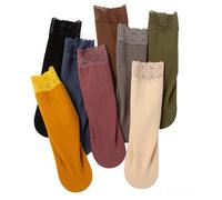 8PAIRS Fashion Lace Warmer Socks with Lace Trim Ultra Soft Velvet Slim Thermal Socks Thickened Fleece Lined Sock (8 Pairs-Long,One Size)
