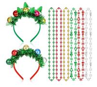 8PCS Accesorios Navidad, 2PCS Diadema Navidad con Bolas 6PCS Collar Navidad de Cuentas, Diademas de Navidad Collares de Navidad Complementos Navideños para Niños y Adultos para Fiesta Navidad Disfraz