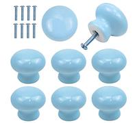 8pcs Cerámica Pomo de Armario, 35 mm Pomos de Armario Redondos, Pomos Puerta Armario, Tiradores Muebles con Tornillos para Cajones, Armarios, Puertas Interiores, Cocina, Sala de Estar (Azul)