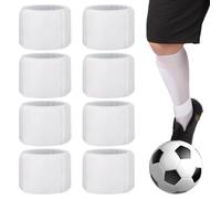 8PCS de Bandas de Sujeta de Espinilleras Sujeción de Espinilleras con Cierre Ajustable Soporte de Espinilleras de Fútbol Correa de Espinilleras de Usar sobre Calcetines para Hombre Mujer (Blanco)