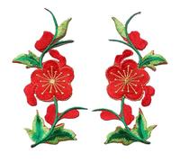 8PCS Flowers Leaves Roses Sew Iron On Patches Embroidered Badges For Clothes DIY Appliques Craft Decoration(Red)