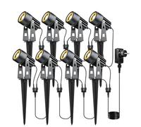 8pcs focos de jardín LED de luz de jardín, blanco cálido 3000K COB aluminio, iluminación de jardín LED con Pincho, lámpara de jardín 12V 24W IP65 Impermeable para jardín exterior, árbol de césped