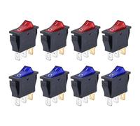 8Pcs Industrial Switches, Rocker Switch ON-Off 3Pin KCD3 2 Position with Light for Electrical Equipment/828(8pcs blue red)