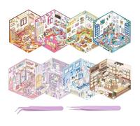 8PCS Lindo Fun Cartoon 3D Sticker Scene, DIY 3D Casa Pegatinas Reutilizables, con Temas de Supermercado, Librería, Restaurante y Más, para Facilitar el Uso y la Creatividad Infantil