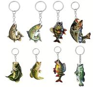 8Pcs Llavero Pesca 2D Cool Bass Fish Lure Llavero con Formas de Peces Accesorios Divertidos Pescadores Cosas Geniales para Hombres Entusiastas de la Pesca Regalo Cumpleaños para el Día del Padre