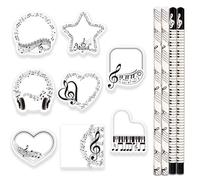8Pcs Notas Adhesivas Temática Musical con 4Pcs Lápices Notas Musicales, Notas Adhesivas Temática Musical Sticky Notes, HB Estándar Musicales Lápices, Papelería de Música para Escuela, Hogar, Oficina