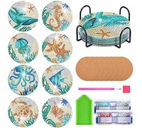 8pcs Pintura de Diamante Posavasos Mandala 5D DIY Diamante Artes Pintura Posavasos con Soporte Diamond Painting Posavasos Redondos para Bricolaje Manualidades (Criaturas Marinas)