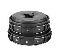 8Pcs Portable Outdoor Camping Cookware Set, Lightweight Aluminum Alloy Cooking Pot Pan Bowl Set with Foldable Handle and Mesh Bag for Hiking Picnic Backpacking for 1-2 People (Mango Negro)