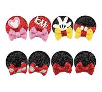 8PCS Sequin Mouse Ears Hair Clips Glitter Hair Bows Cute Mice Ears Hair Barrettes Clips for Women Girls Hair Accessories for Costume Party Favor Halloween Christmas Decoration(Red Black Series)