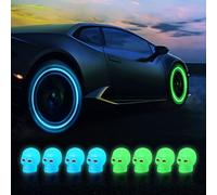 8Pcs Tapones de Válvula de Rueda de Coche en Forma de Calavera,Tapones de Válvula de Neumático Tapa de Vástago Tapa de Neumático a Prueba de Polvo para Automóvile SUV Camiones Moto Bicicletas,Luminoso