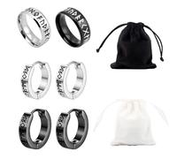 8Piezas Pendientes Vikingos Runas Set, Hipoalergénicos Pendientes Redondos con Anillos, Bolsas con Cordón, Runas Pendientes Vikingos, Regalos de Cumpleaños para Hombres y Mujeres