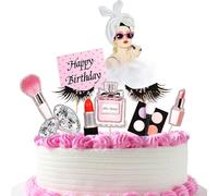 8Pz Happy Birthday Lady - Decoración para Tartas, Diseño de Chica,Feliz cumpleaños, Pastel de Mujer Decorado con Maquillaje, Pastel de Niña Decorado con Cupcake Top