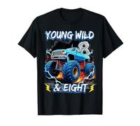 8th Birthday Monster Truck Young Wild and Eight 8 Year Old Camiseta