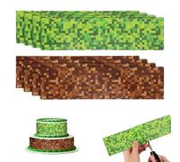 8uds Decoración para Bordes Tartas Temática Píxeles, Tiras Borde Envoltorios Pasteles Verdes y Marrones para Fiestas Temáticas Cumpleaños con Temática Píxeles