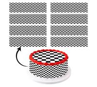 8uds Decoraciones de Tartas en Blanco y Negro, 28x7,4cm Adornos de Pastel Cartón No Comestible Patrón Blanco y Negro con 16 Puntos Adhesivos para Fiestas Cumpleaños Temáticas