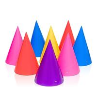 8x Paper Party Hats - Assorted Color/Blue, Red, Pink, Purple and Yellow