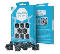 8x Set De Dados Kanji Japonés Q-Workshop Turquesa Sobre Negro Brillante