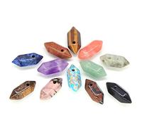 8x20mm De Doble Punta Hexagonal Natural CrystalMinerals Artesanías Agujero Perforado Punto DIY Colgante Joyería,Amatista,50 Pcs