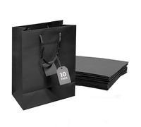 (8X4X10, Black) - Novel Box Black Matte Laminated Euro Tote Paper Gift Bag Bundle 8X4X10 (10 Count) + Custom NB Pouch
