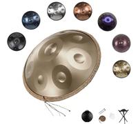 9/10/12 Notas 432/440Hz Handpan Drum, Tambor de Acero Hand Tuning de 22 Pulgadas en Re menor, Ideal para Principiantes, con Soporte, Bolsa y Paño(Champagne,440Hz/12Note)