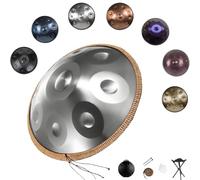 9/10/12 Notas 432/440Hz Handpan Drum, Tambor de Acero Hand Tuning de 22 Pulgadas en Re menor, Ideal para Principiantes, con Soporte, Bolsa y Paño(Plata,440Hz/10Note)