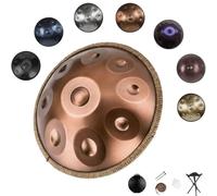 9/10/12 Notas 432/440Hz Handpan Drum, Tambor de Acero Hand Tuning de 22 Pulgadas en Re menor, Ideal para Principiantes, con Soporte, Bolsa y Paño(Marrón,432Hz/9Note)
