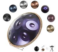 9/10/12 Notas 432/440Hz Handpan Drum, Tambor de Acero Hand Tuning de 22 Pulgadas en Re menor, Ideal para Principiantes, con Soporte, Bolsa y Paño(Morada,432Hz/12Note)