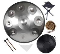 9/10/12 Notes Handpan Drum in D Minor, 22 Inch Steel Hand Pan Drum with Soft Bag, Tripod Stand, Mallets- Healing Percussion Instrument for Meditation Yoga Music Lovers(Silver,432HZ/9Note)