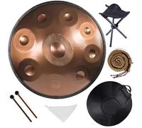9/10/12 Notes Handpan Drum in D Minor, 22 Inch Steel Hand Pan Drum with Soft Bag, Tripod Stand, Mallets- Healing Percussion Instrument for Meditation Yoga Music Lovers(Gold,432HZ/9Note)