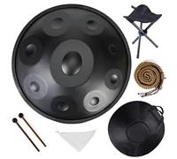 9/10/12 Notes Handpan Drum in D Minor, 22 Inch Steel Hand Pan Drum with Soft Bag, Tripod Stand, Mallets- Healing Percussion Instrument for Meditation Yoga Music Lovers(Black,432HZ/10Note)