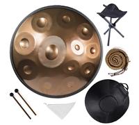 9/10/12 Notes Handpan Drum in D Minor, 22 Inch Steel Hand Pan Drum with Soft Bag, Tripod Stand, Mallets- Healing Percussion Instrument for Meditation Yoga Music Lovers(Gold,432HZ/12Note)