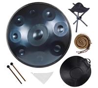 9/10/12 Notes Handpan Drum in D Minor, 22 Inch Steel Hand Pan Drum with Soft Bag, Tripod Stand, Mallets- Healing Percussion Instrument for Meditation Yoga Music Lovers(Blue,440HZ/9Note)