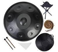 9/10/12 Notes Handpan Drum in D Minor, 22 Inch Steel Hand Pan Drum with Soft Bag, Tripod Stand, Mallets- Healing Percussion Instrument for Meditation Yoga Music Lovers(Black,432HZ/9Note)