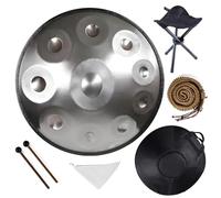 9/10/12 Notes Handpan Drum in D Minor, 22 Inch Steel Hand Pan Drum with Soft Bag, Tripod Stand, Mallets- Healing Percussion Instrument for Meditation Yoga Music Lovers(Silver,440HZ/10Note)