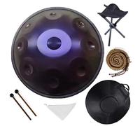 9/10/12 Notes Handpan Drum in D Minor, 22 Inch Steel Hand Pan Drum with Soft Bag, Tripod Stand, Mallets- Healing Percussion Instrument for Meditation Yoga Music Lovers(Deep Purple,440HZ/10Note)