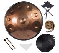 9/10/12 Notes Handpan Drum in D Minor, 22 Inch Steel Hand Pan Drum with Soft Bag, Tripod Stand, Mallets- Healing Percussion Instrument for Meditation Yoga Music Lovers(Gold,432HZ/10Note)