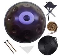 9/10/12 Notes Handpan Drum in D Minor, 22 Inch Steel Hand Pan Drum with Soft Bag, Tripod Stand, Mallets- Healing Percussion Instrument for Meditation Yoga Music Lovers(Deep Purple,432HZ/9Note)