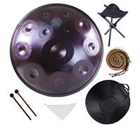 9/10/12 Notes Handpan Drum in D Minor, 22 Inch Steel Hand Pan Drum with Soft Bag, Tripod Stand, Mallets- Healing Percussion Instrument for Meditation Yoga Music Lovers(Deep Purple,440HZ/12Note)