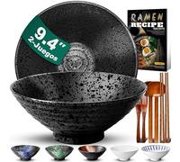 9.4 Pulgadas Juego De 2 Tazones De Cerámica Para Ramen De(9 Piezas) - Tazones Grandes De Porcelana Para Ensaladas Fideos Cereales Con Recetas Palillos Tenedores Y Cucharas Para Apto Para Lavavajillas