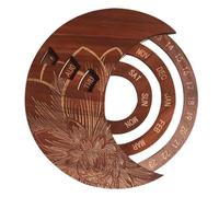 9.6 Inch Wooden Wall Calendar, Creative Perpetual Calendar, Reusable Rotatable Disk Calendars, Home Office Desktop Ornament Decor Gift(Brown)