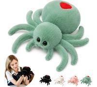 9.8in Black Spider Plush Toy with Big Eyes, Soft Halloween Plushie，Green | Fluffy spider plush filled with soft PP cotton, ideal for cuddling, Halloween déco, party displays and spooky gifting.