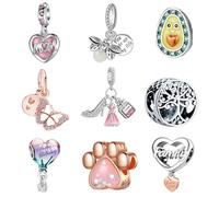 9 abalorios europeos para pulsera Pandora, pulseras de bricolaje, collares, joyas, regalo para cumpleaños, día de San Valentín, fiesta, Navidad, día de la madre, corazón, amor, mamá, familia