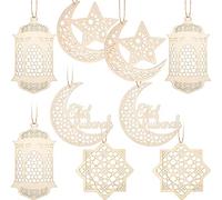 9 Adornos Colgante de Madera Decoración Hueca de Ramadán Kareem Adorno Colgante en Forma de Luz de Viento Estrella Luna Cartel Colgante Rústico de Feliz Eid para Fiesta Ramadan Mubarak Eid