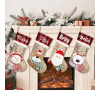 9 calcetines de Navidad bordados personalizados de 45,7 cm con Papá Noel, muñeco de nieve, alce, oso Claus, nombre personalizado, calcetín de Navidad grande para casa de campo, chimenea, adorno