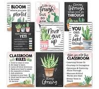 9 carteles decorativos para aulas de cactus, cartel de bienvenida para aulas, carteles motivacionales para aulas, decoraciones de tablón de anuncios, conjunto de mentes de crecimiento, reglas de la