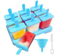 9 Cavidades Moldes para Helados con Plegable Embudo, Cepillo de Limpieza Molde Helado Silicona sin BPA Reutilizable Molde para Hacer paletas para Hacer Helados para postres y paletas de bricolaje