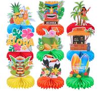 9 centros de mesa hawaianos Luau de panal Tiki, decoraciones de fiesta hawaiana, centros de mesa tropicales, decoración para verano, playa, cumpleaños, boda, piscina, suministros de fiesta