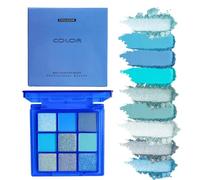 9 colores mate y perla paleta de sombras de ojos negras, maquillaje de sombras de ojos ahumadas, sombras de ojos grises brillo plateado impermeable y larga duración (azul)