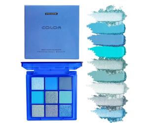 9 colores mate y perla paleta de sombras de ojos negras, maquillaje de sombras de ojos ahumadas, sombras de ojos grises brillo plateado impermeable y larga duración (azul)