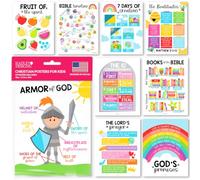 9 coloridas decoraciones de escuela dominical para el aula, pósteres de escuela dominical, carteles cristianos, decoración cristiana para el aula, póster de libros de la Biblia, 10 mandamientos para